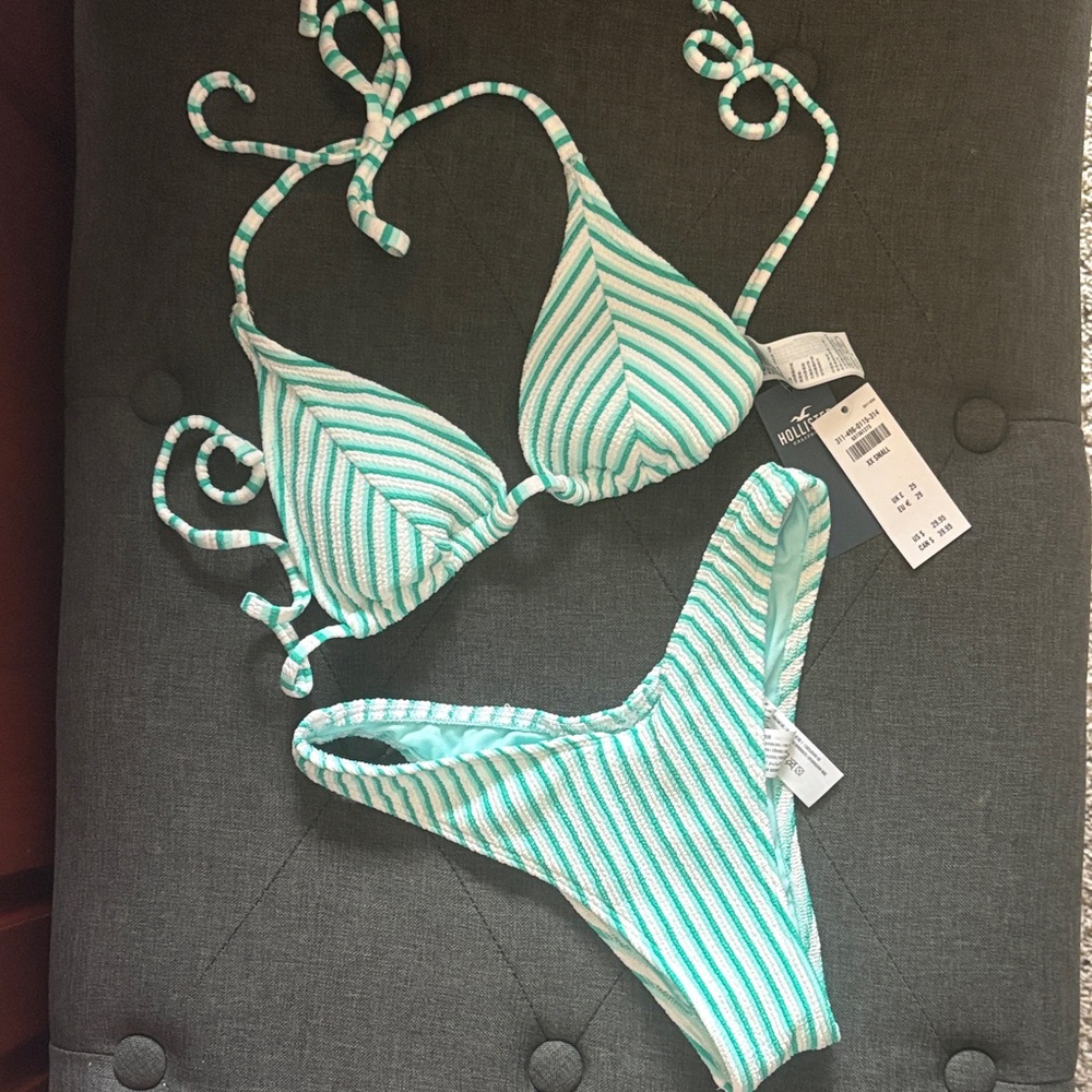 Hollister Bikini set - Teal and White Stripes XXS top XS bottom